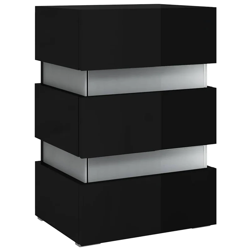 Table de chevet avec lumière LED et 3 tiroirs 45 x 35 x 67 cm bois ingénierie noir DEC034744