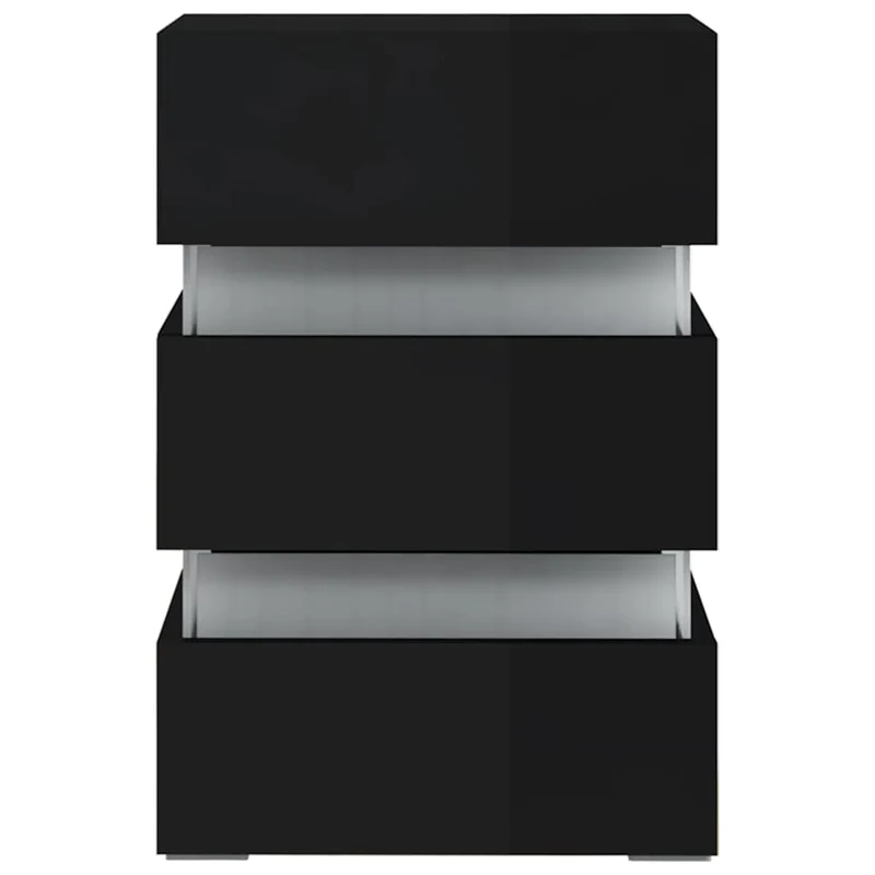 Table de chevet avec lumière LED et 3 tiroirs 45 x 35 x 67 cm bois ingénierie noir DEC034744