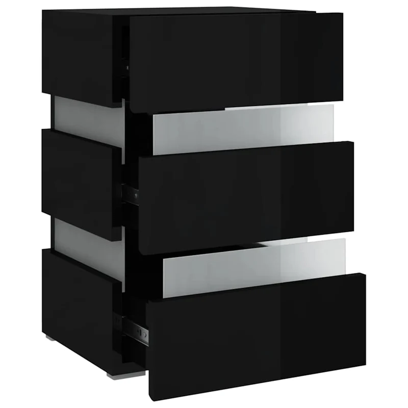 Table de chevet avec lumière LED et 3 tiroirs 45 x 35 x 67 cm bois ingénierie noir DEC034744