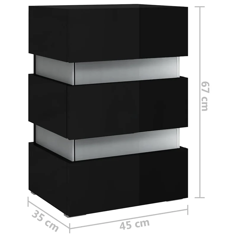 Table de chevet avec lumière LED et 3 tiroirs 45 x 35 x 67 cm bois ingénierie noir DEC034744