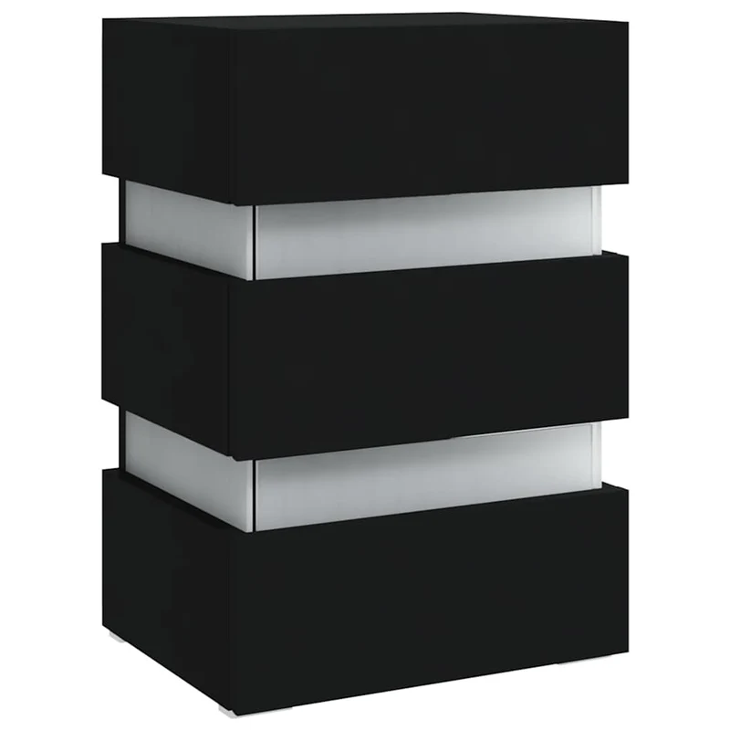 Table de chevet avec lumière LED et 3 tiroirs 45 x 35 x 67 cm bois d'ingénierie noir DEC034743