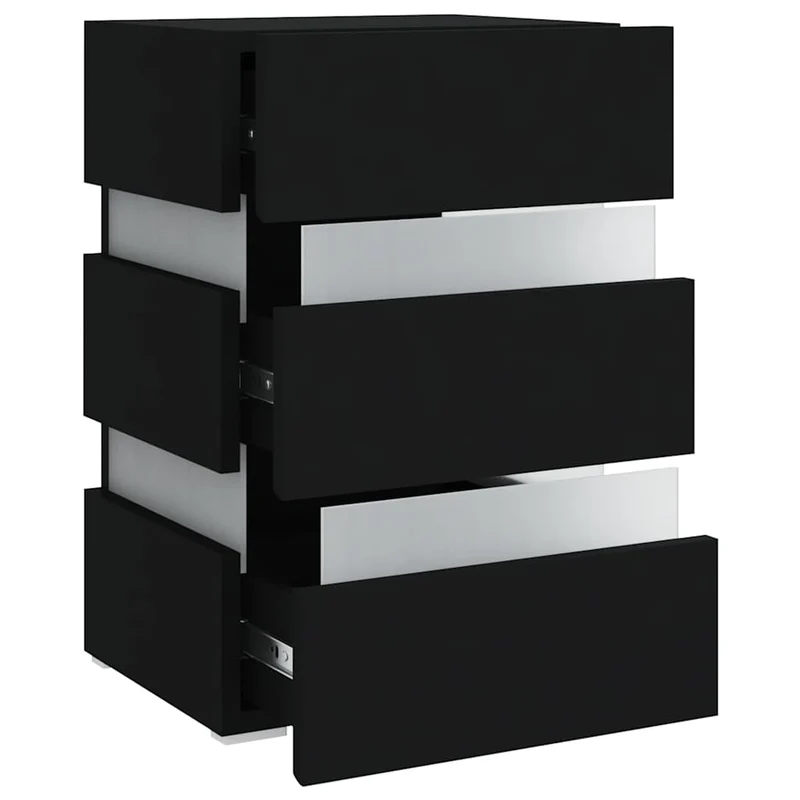Table de chevet avec lumière LED et 3 tiroirs 45 x 35 x 67 cm bois d'ingénierie noir DEC034743