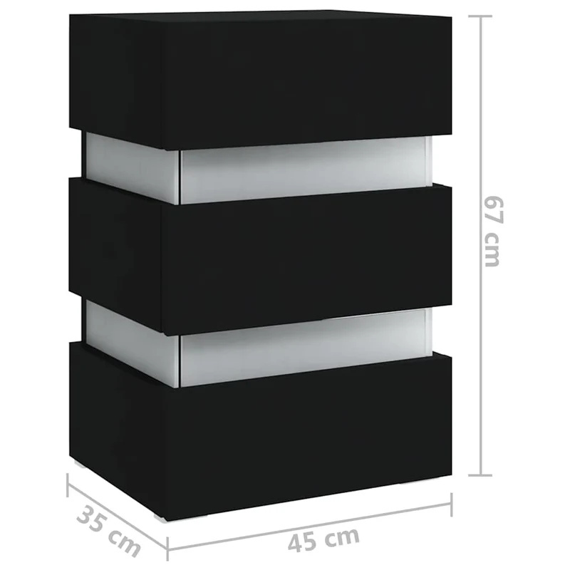 Table de chevet avec lumière LED et 3 tiroirs 45 x 35 x 67 cm bois d'ingénierie noir DEC034743