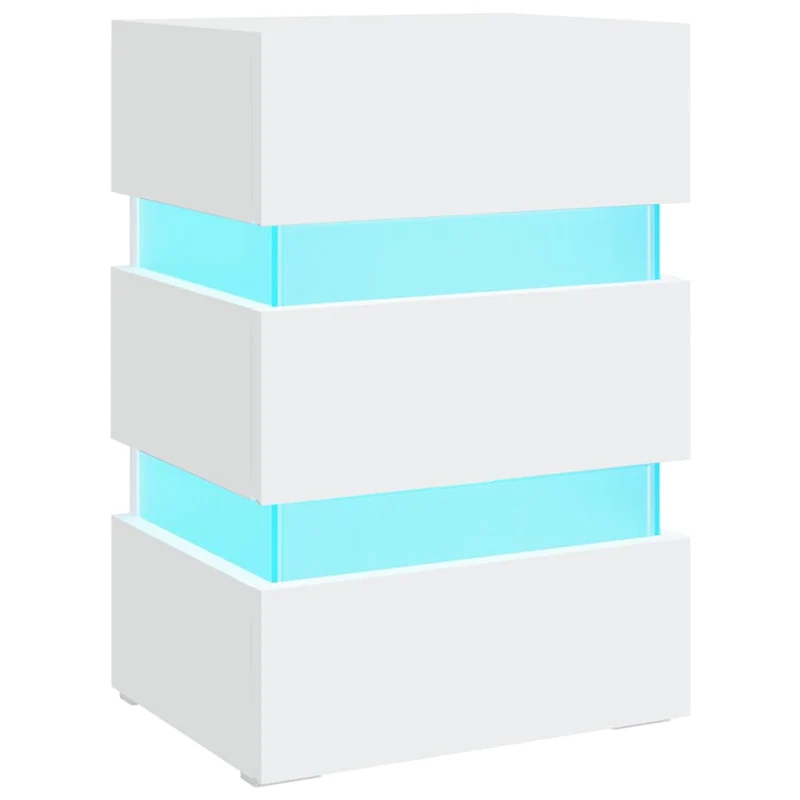 Table de chevet avec lumières LED et 3 tiroirs 45 x 35 x 67 cm bois d'ingénierie blanc DEC034736