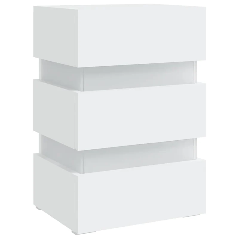 Table de chevet avec lumières LED et 3 tiroirs 45 x 35 x 67 cm bois d'ingénierie blanc DEC034736