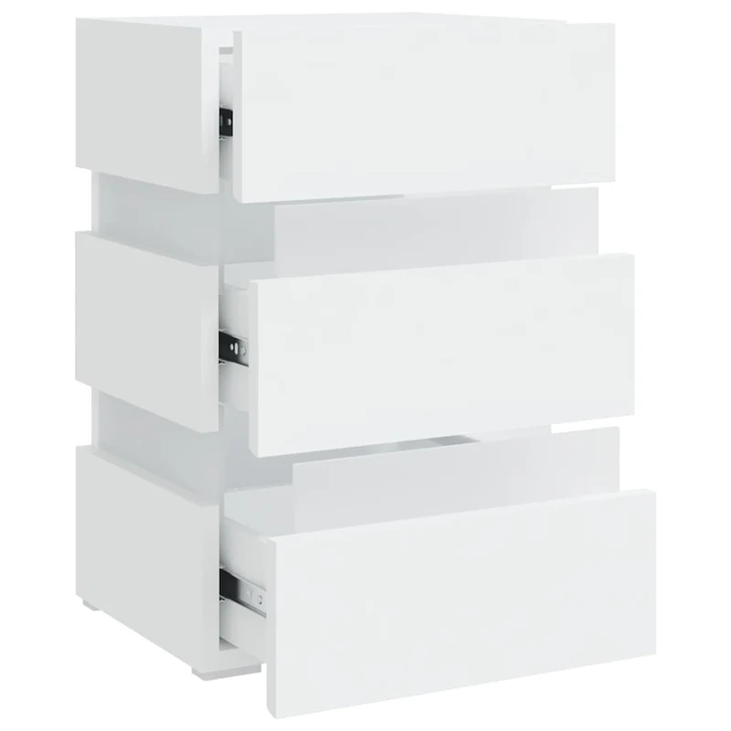 Table de chevet avec lumières LED et 3 tiroirs 45 x 35 x 67 cm bois d'ingénierie blanc DEC034736