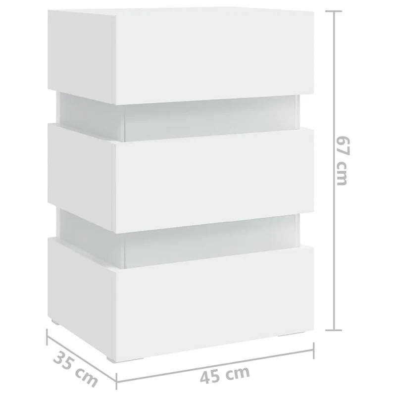 Table de chevet avec lumières LED et 3 tiroirs 45 x 35 x 67 cm bois d'ingénierie blanc DEC034736