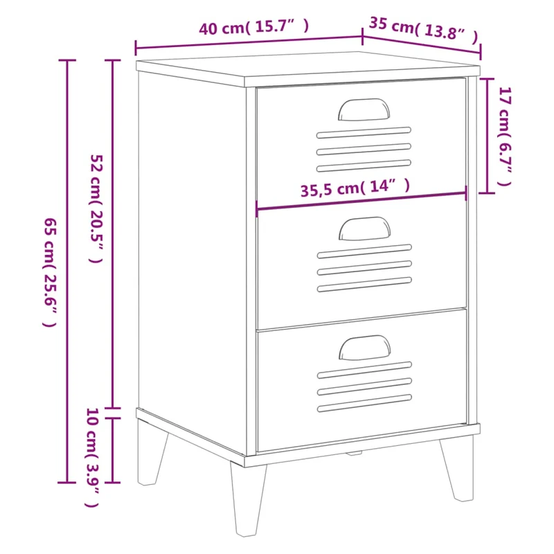 Table de chevet avec 3 tiroirs 40 x 35 x 65 cm en bois d'ingénierie blanc DEC034724