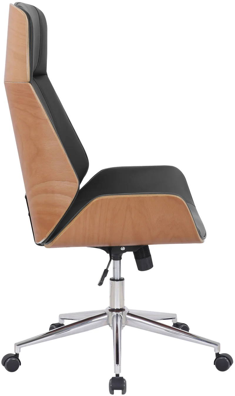 Fauteuil de bureau dossier haut avec roulettes synthétique noir et bois clair hauteur réglable BUR10457