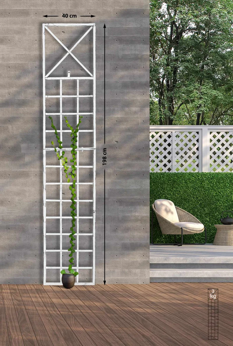 Set de 2 treillis décoration mural jardin roses plantes grimpantes métal blanc vieilli 10_0003847