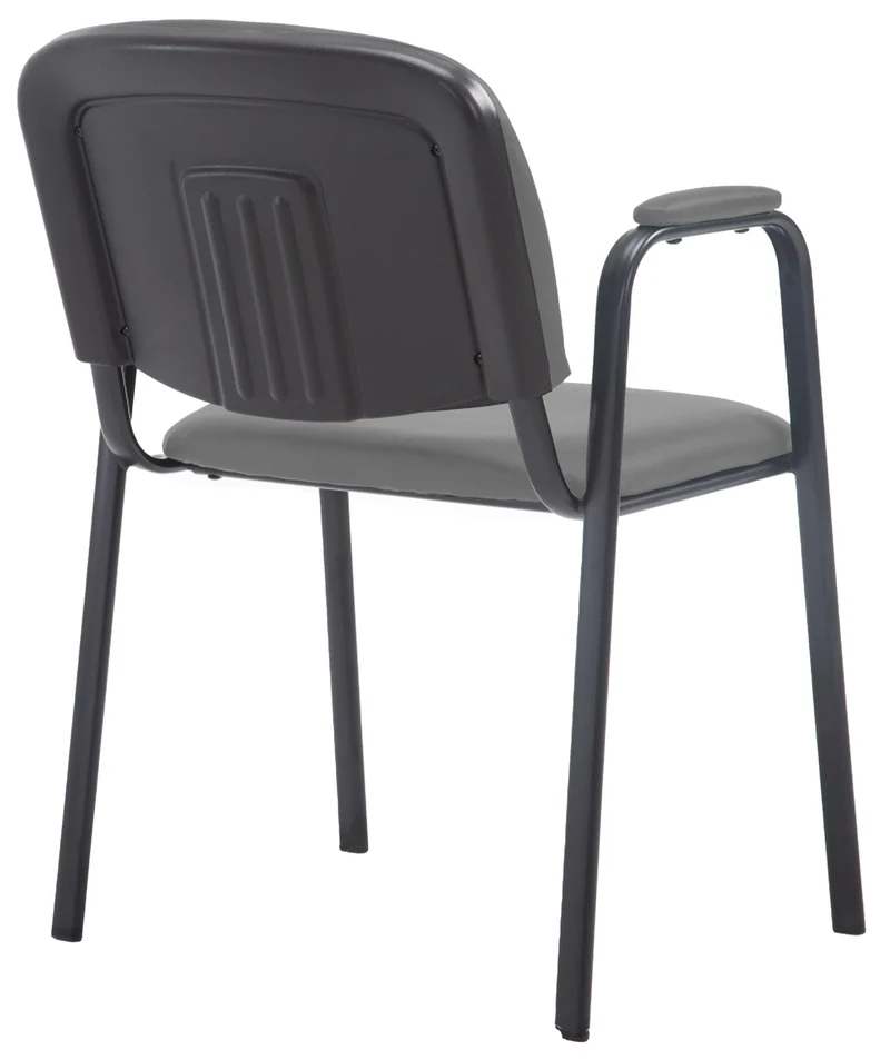 Chaise visiteur avec accoudoirs intégrés zone d'attente en PVC gris piètement à 4 pieds en métal noir 10_0003377