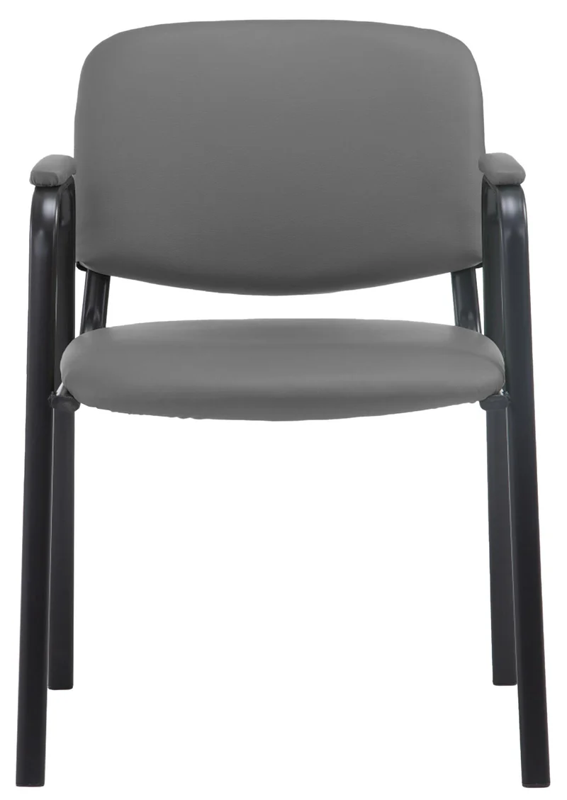 Chaise visiteur avec accoudoirs intégrés zone d'attente en PVC gris piètement à 4 pieds en métal noir 10_0003377