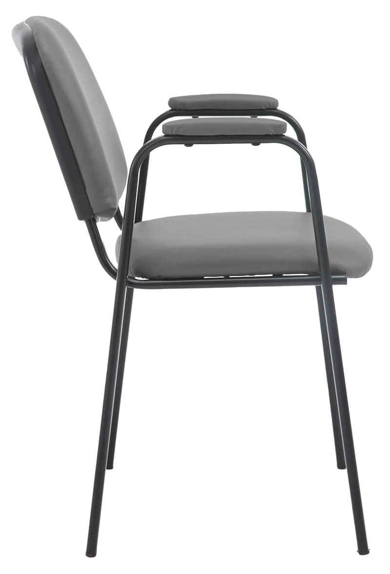 Chaise visiteur avec accoudoirs intégrés zone d'attente en PVC gris piètement à 4 pieds en métal noir 10_0003377