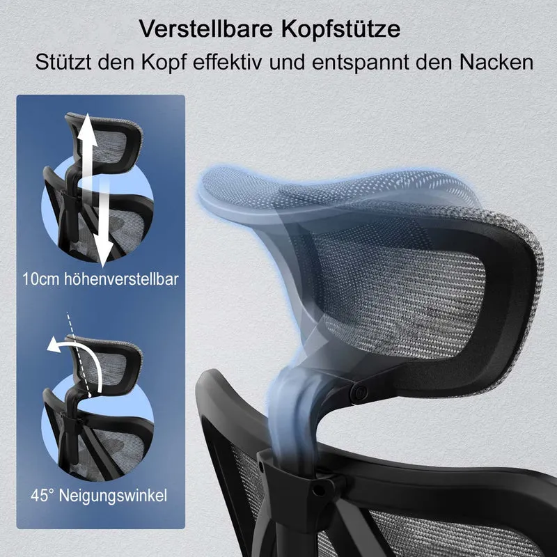 Fauteuil de bureau siège et dossier de forme ergonomique siège pivotant et réglable revêtement en maille gris 04_0006217