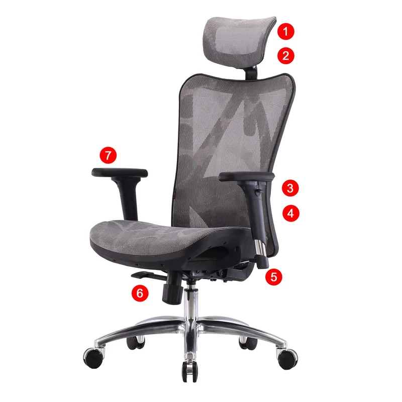 Fauteuil de bureau siège et dossier de forme ergonomique siège pivotant et réglable revêtement en maille gris 04_0006217