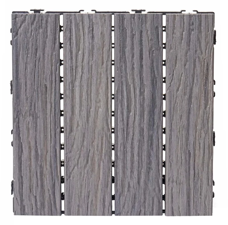 Dalles de terrasse x11 aspect bois en WPC 30x30cm clipsable 1m² balcon jardin extérieur marron vieilli 04_0005427