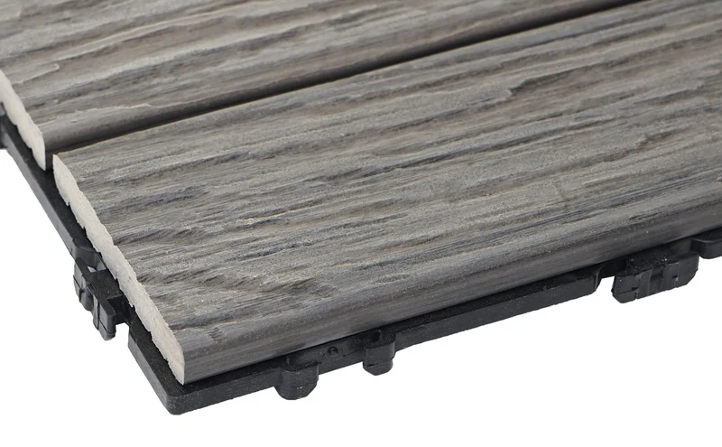 Dalles de terrasse x11 aspect bois en WPC 30x30cm clipsable 1m² balcon jardin extérieur marron vieilli 04_0005427