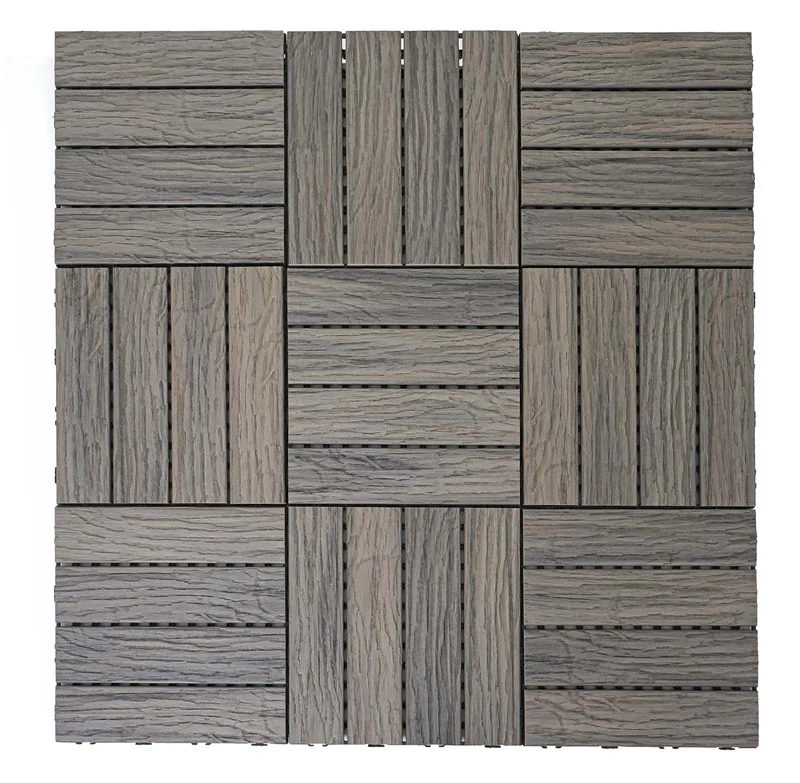 Dalles de terrasse x11 aspect bois en WPC 30x30cm clipsable 1m² balcon jardin extérieur marron vieilli 04_0005427