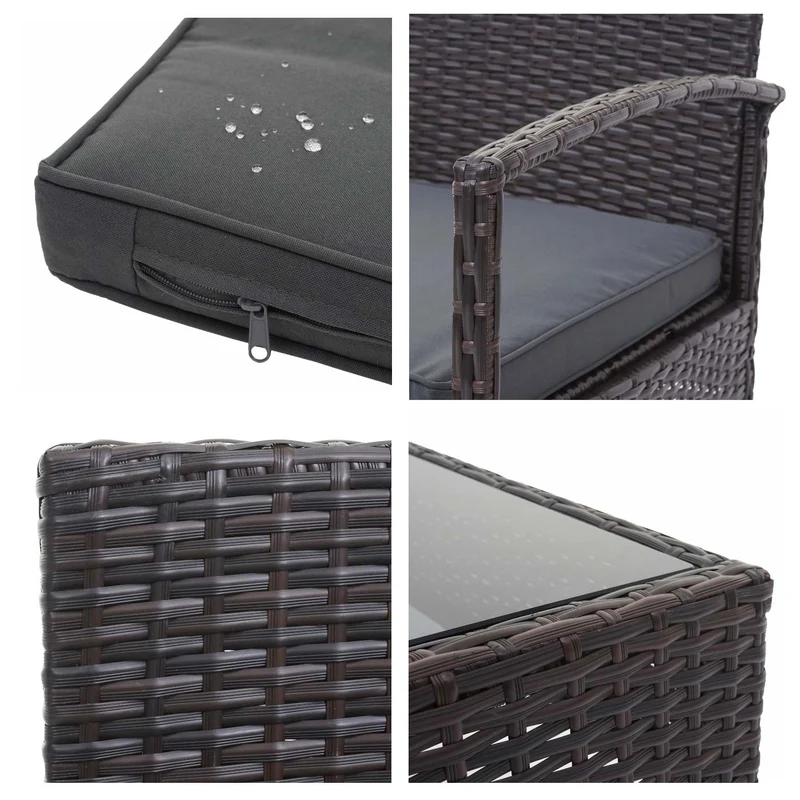 Ensemble pour extérieur balcon/jardin/salon en polyrotin marron coussins gris foncé 04_0004200