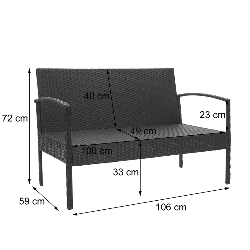 Ensemble pour extérieur balcon/jardin/salon en polyrotin marron coussins gris foncé 04_0004200
