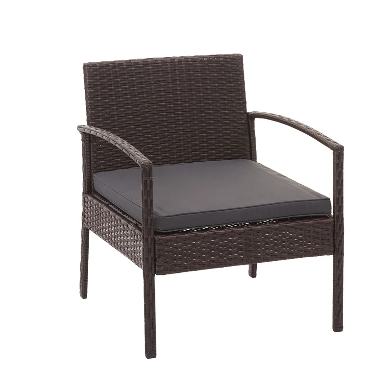 Ensemble pour extérieur balcon/jardin/salon en polyrotin marron coussins gris foncé 04_0004200