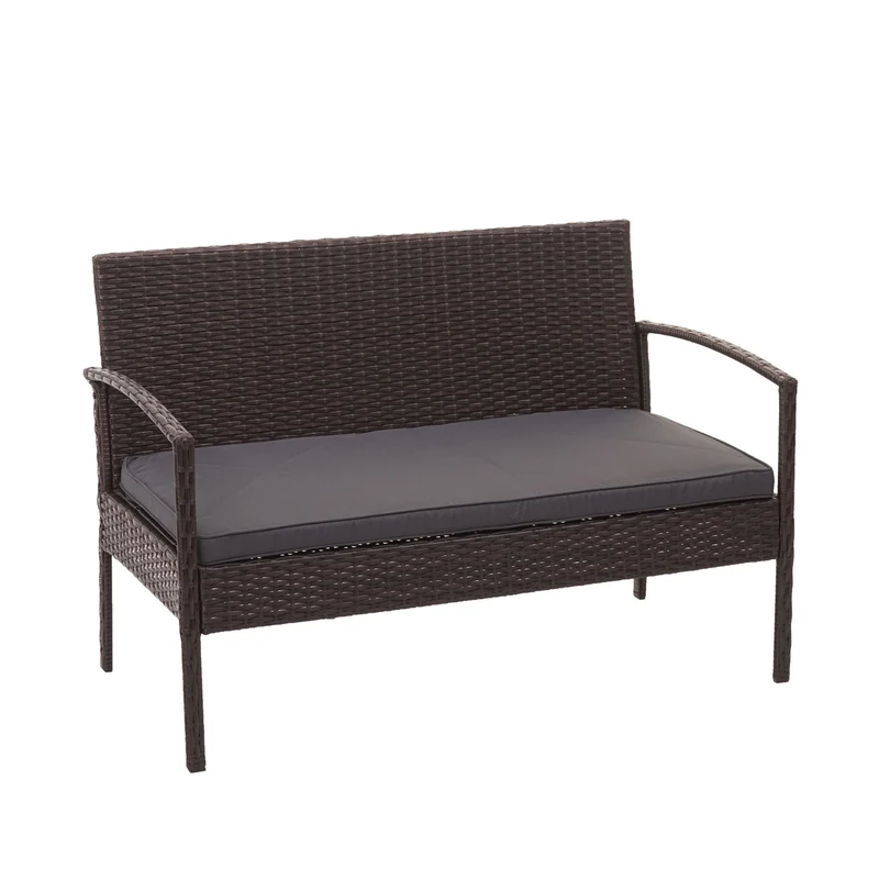 Ensemble pour extérieur balcon/jardin/salon en polyrotin marron coussins gris foncé 04_0004200