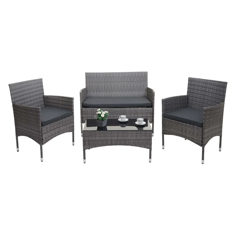 Salon de jardin balcon jardin en polyrotin gris canapé fauteuils table coussin gris foncé 04_0004209