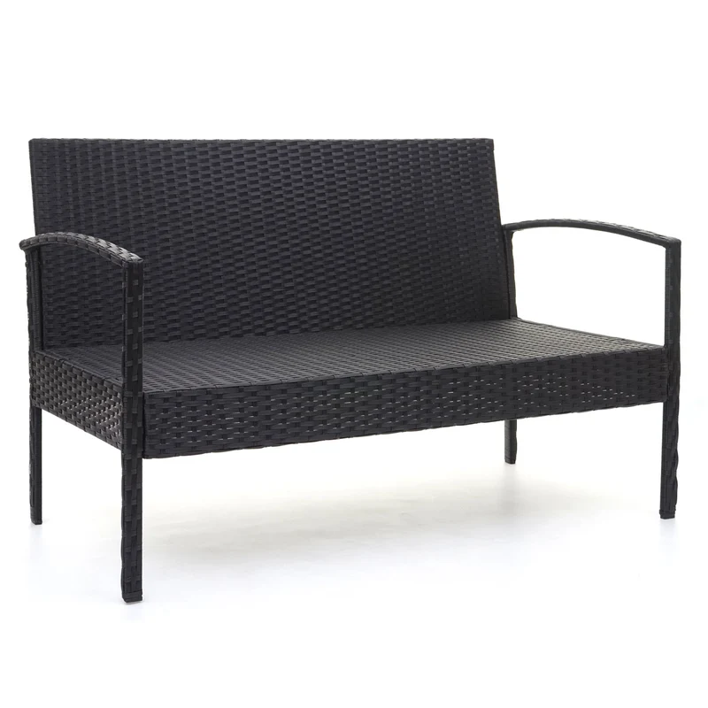 Salon de jardin en polyrotin noir pour balcon jardin terrasse jardin coussins gris foncé 04_0004214