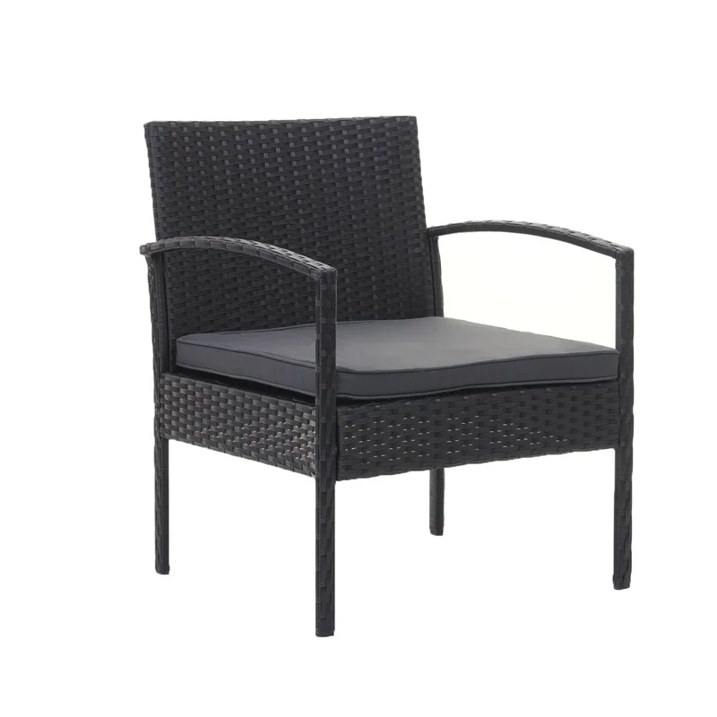 Salon de jardin en polyrotin noir pour balcon jardin terrasse jardin coussins gris foncé 04_0004214