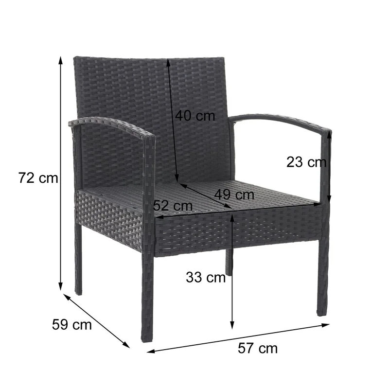 Salon de jardin en polyrotin noir pour balcon jardin terrasse jardin coussins gris foncé 04_0004214