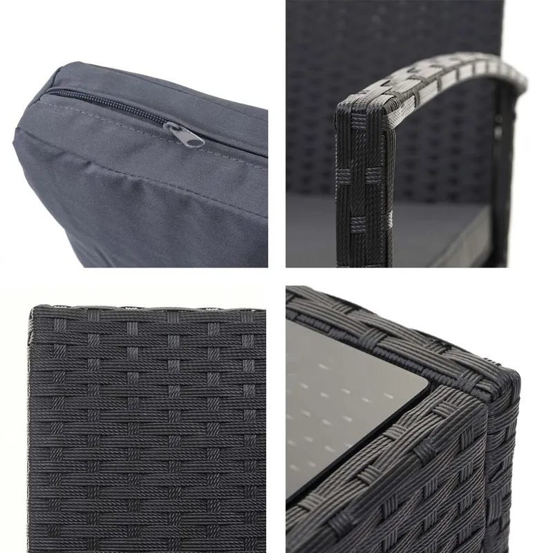 Salon de jardin en polyrotin noir pour balcon jardin terrasse jardin coussins gris foncé 04_0004214