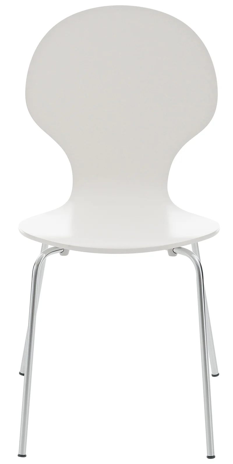 Lot de 2 chaises de cuisine salle à manger empilables dossier arrondi en bois blanc et métal chromé 10_0003085