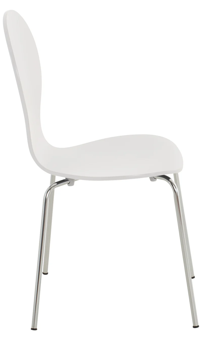 Lot de 2 chaises de cuisine salle à manger empilables dossier arrondi en bois blanc et métal chromé 10_0003085