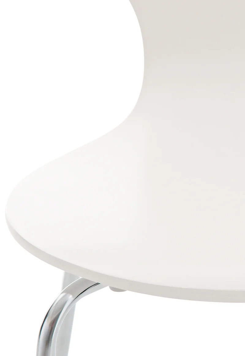 Lot de 2 chaises de cuisine salle à manger empilables dossier arrondi en bois blanc et métal chromé 10_0003085