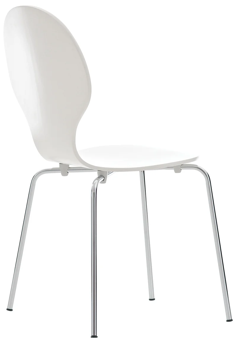 Lot de 4 chaises de cuisine salle à manger empilables dossier arrondi en bois blanc et métal chromé 10_0003175