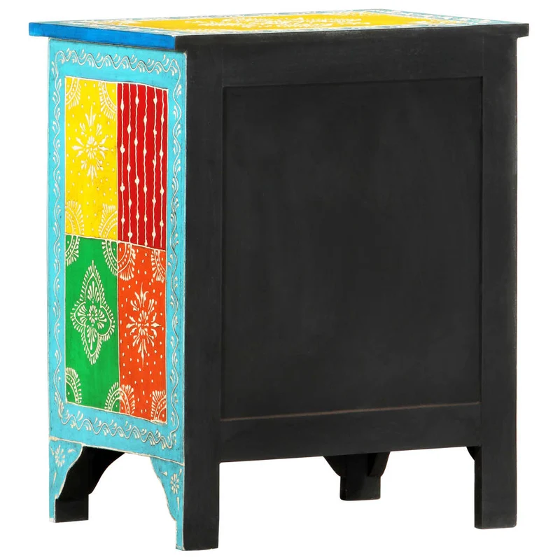 Table de chevet peinte à la main avec deux tiroirs 40 x 30 x 50 cm bois de manguier multicolore DEC034544