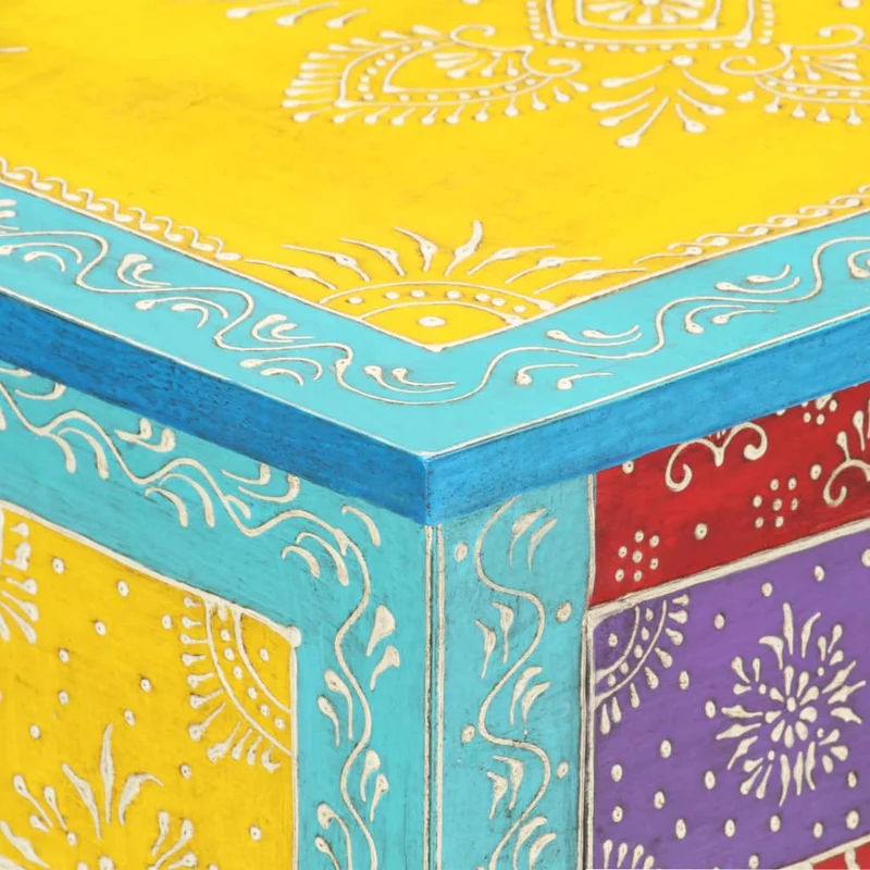 Table de chevet peinte à la main avec deux tiroirs 40 x 30 x 50 cm bois de manguier multicolore DEC034544
