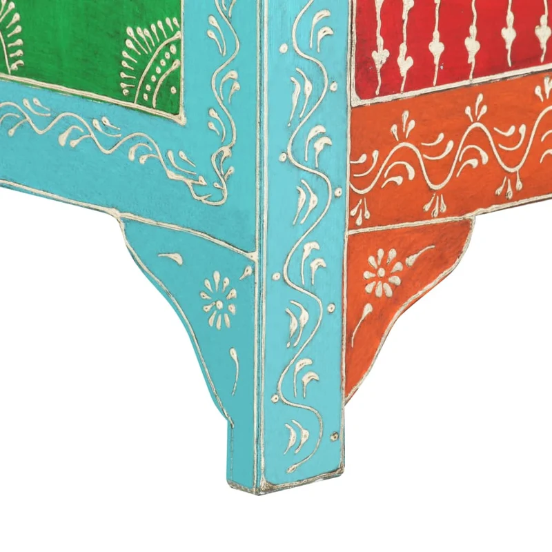 Table de chevet peinte à la main avec deux tiroirs 40 x 30 x 50 cm bois de manguier multicolore DEC034544