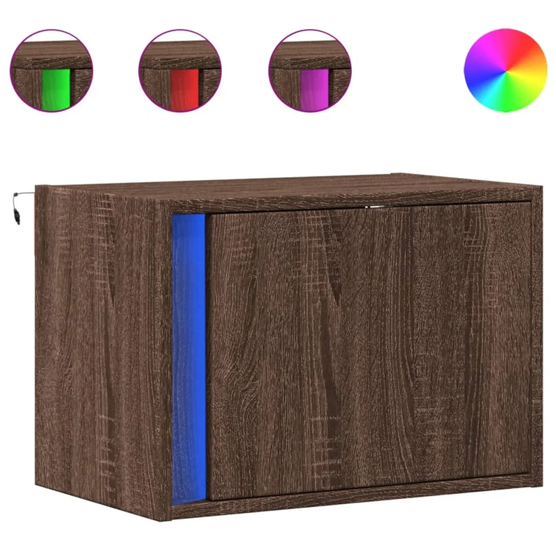 Table de chevet murale avec lumières LED 50 x 31 x 35 cm en bois d'ingénierie marron DEC034180