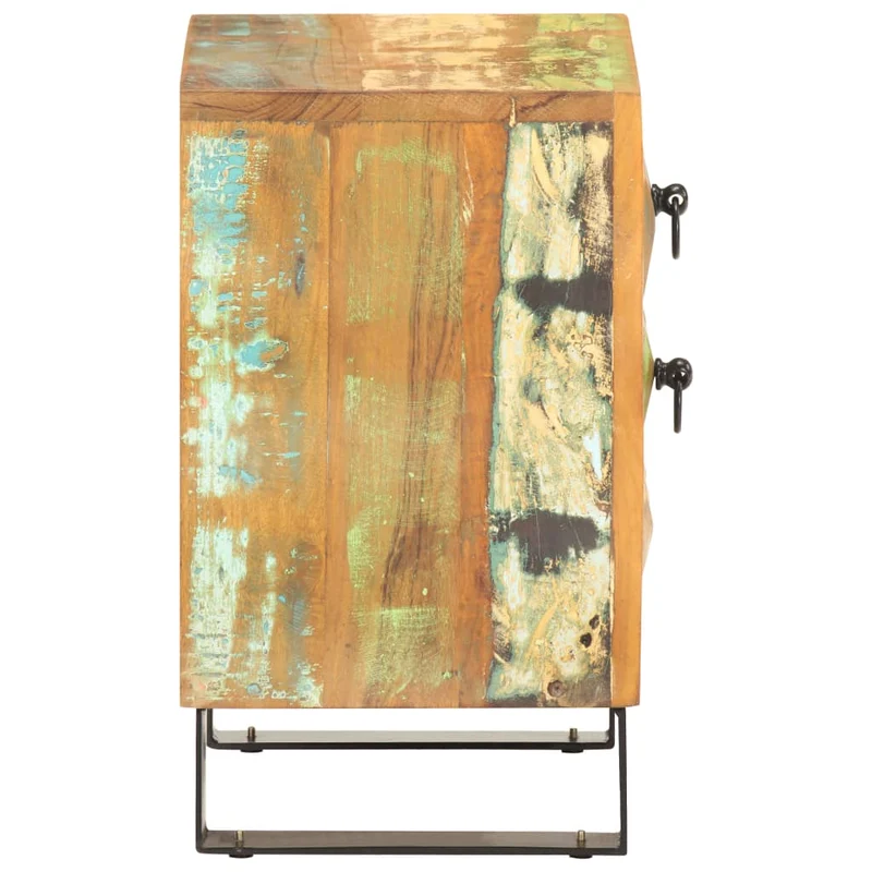 Table de chevet avec tiroir et compartiment avec porte 40 x 30 x 50 cm bois de récupération coloré DEC032909