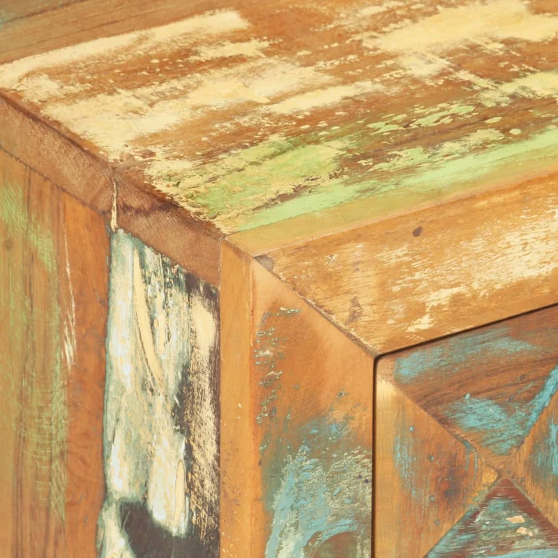 Table de chevet avec tiroir et compartiment avec porte 40 x 30 x 50 cm bois de récupération coloré DEC032909