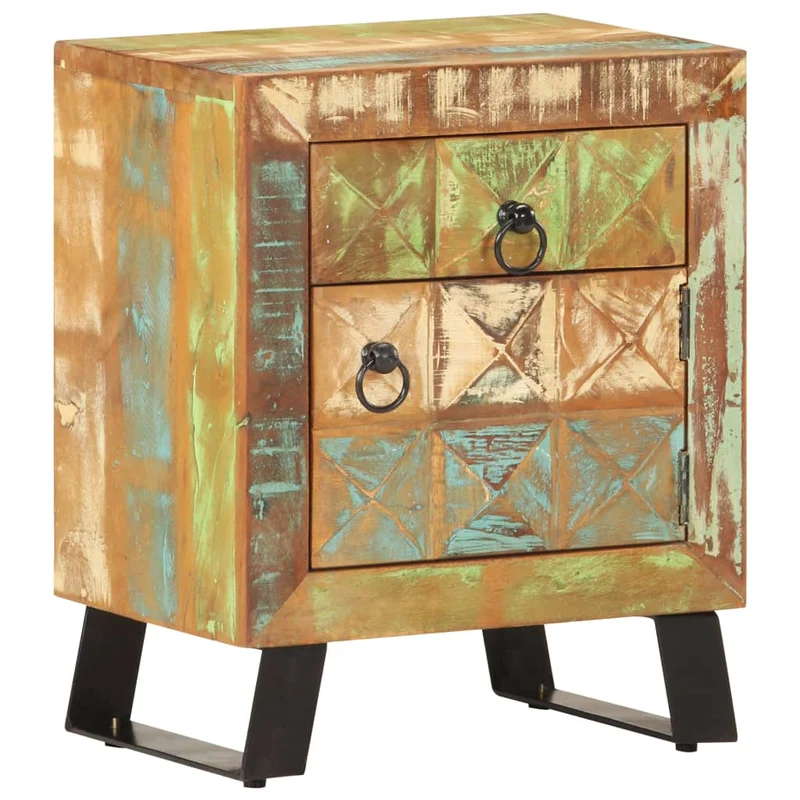 Table de chevet avec tiroir et compartiment avec porte 40 x 30 x 50 cm bois de récupération coloré DEC032909