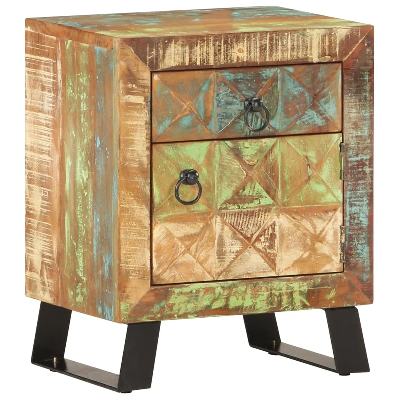 Table de chevet avec tiroir et compartiment avec porte 40 x 30 x 50 cm bois de récupération coloré DEC032909