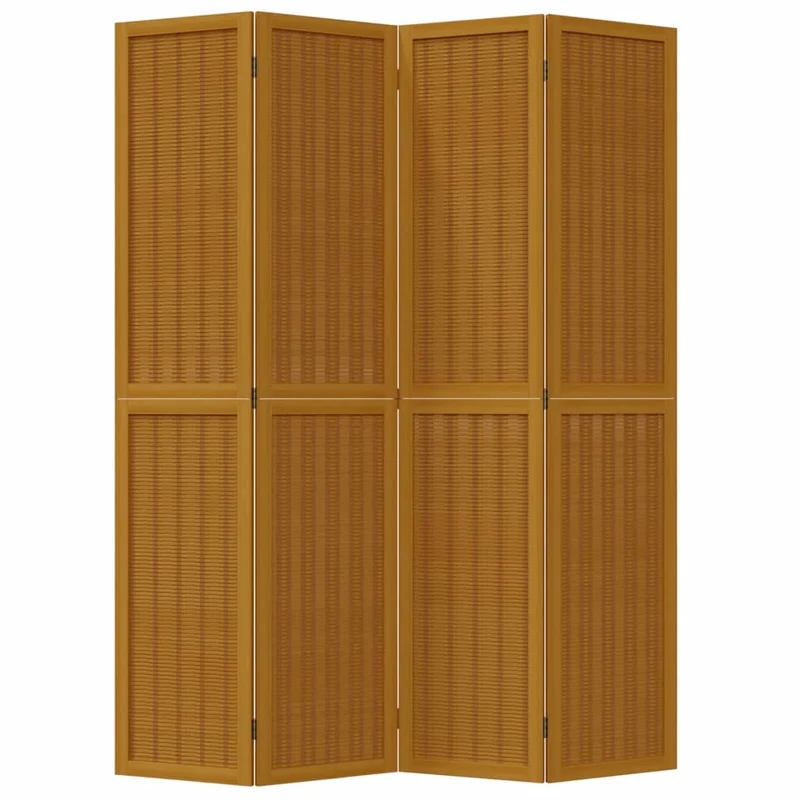 Paravent séparateur de pièce cloison 4 panneaux en bois paulownia et bambou marron DEC030887