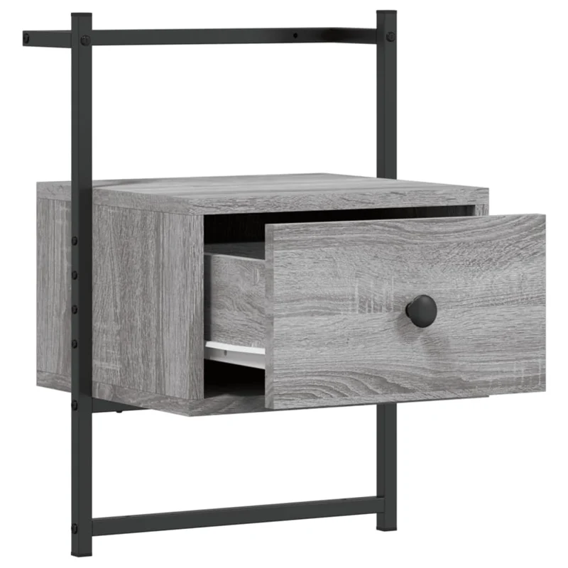 Table de chevet avec tiroir 35 x 30 x 51 cm bois d'ingénierie gris et métal DEC034326