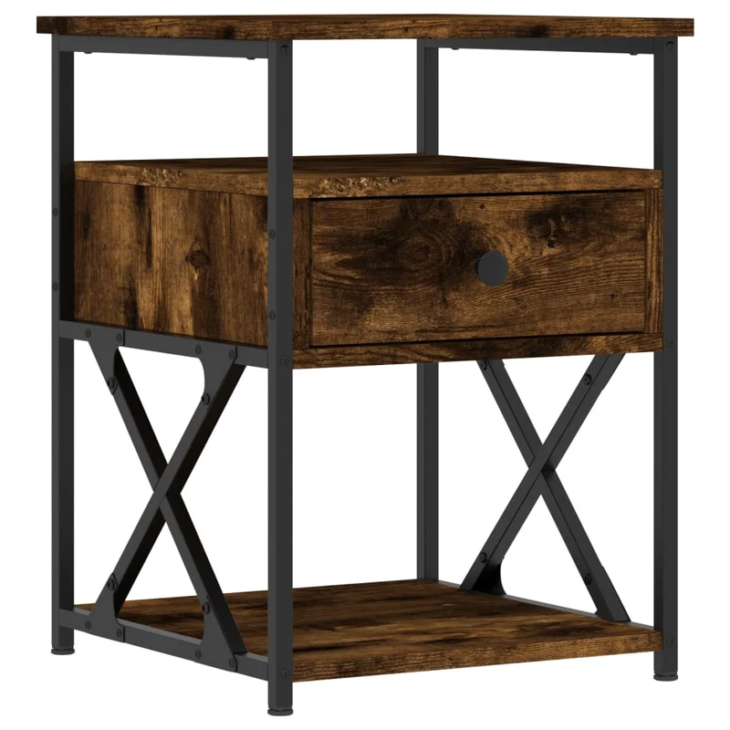 Table de chevet avec tiroir et étagère 40 x 42 x 55 cm bois d'ingénierie marron et fer DEC033638