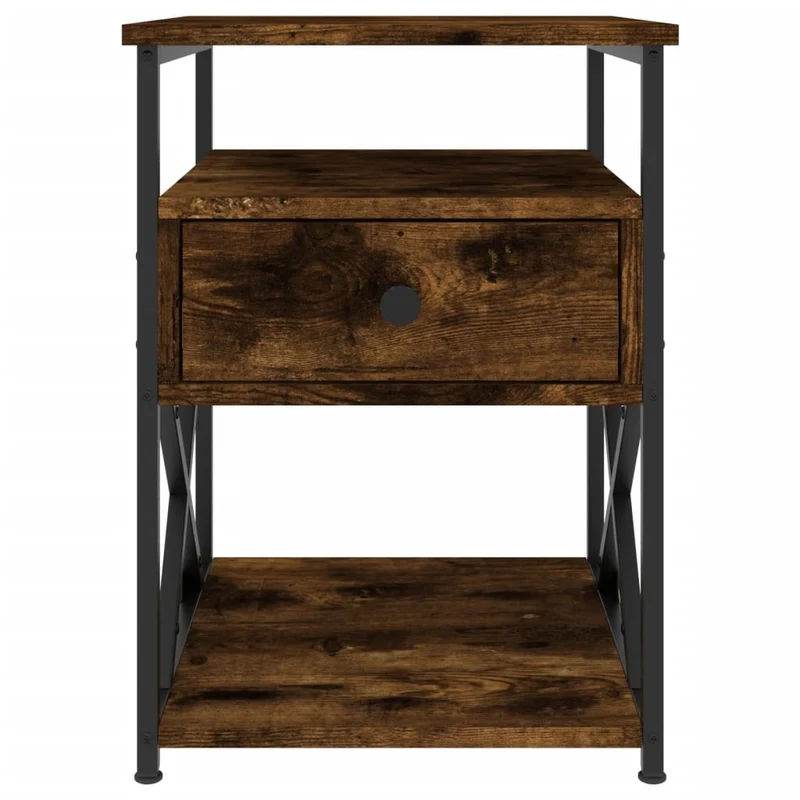 Table de chevet avec tiroir et étagère 40 x 42 x 55 cm bois d'ingénierie marron et fer DEC033638