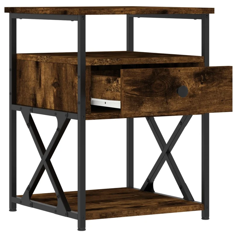 Table de chevet avec tiroir et étagère 40 x 42 x 55 cm bois d'ingénierie marron et fer DEC033638