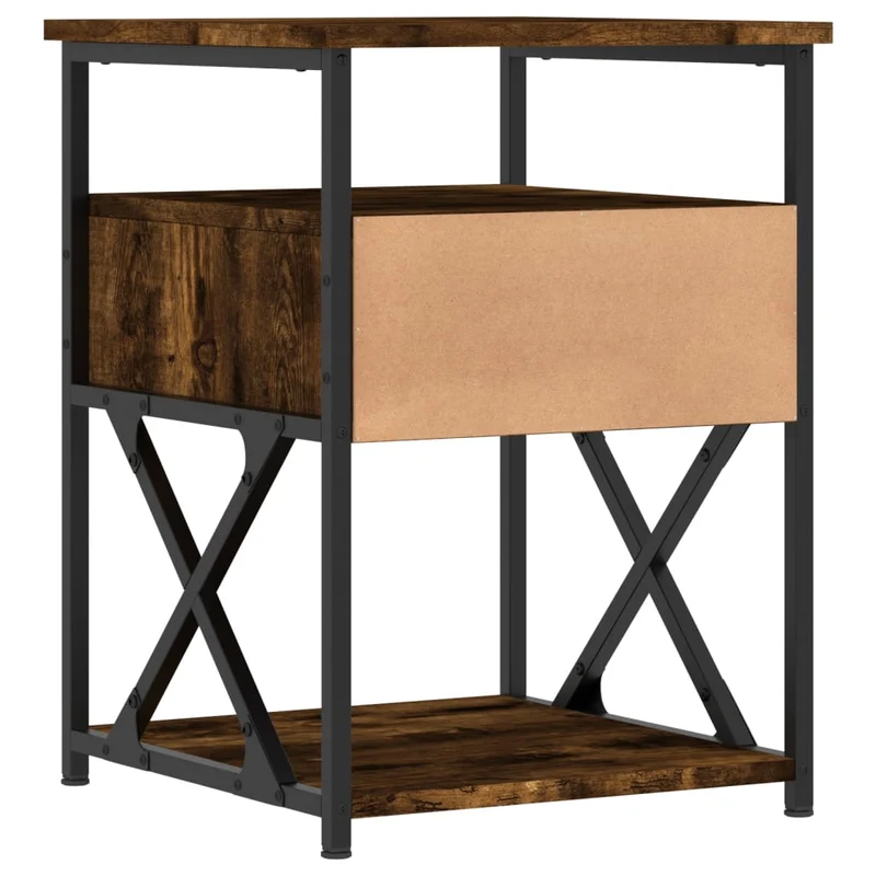 Table de chevet avec tiroir et étagère 40 x 42 x 55 cm bois d'ingénierie marron et fer DEC033638