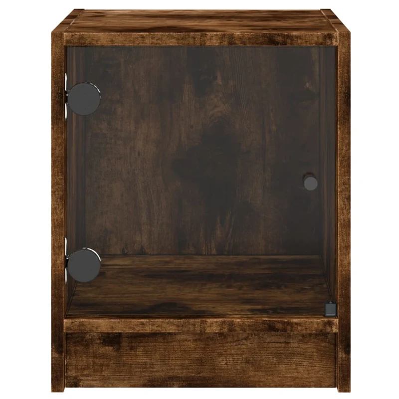 Table de chevet avec porte vitrée 35 x 37 x 42 cm bois d'ingénierie marron et verre DEC033267